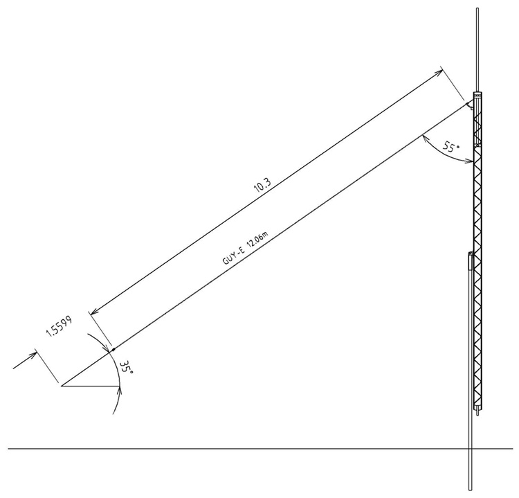 Sloper antenna for both 40 and 15m bands cut into tower guy wire.