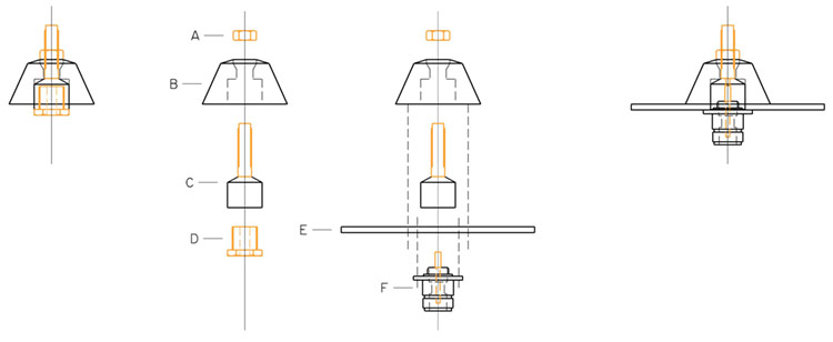 Figure 7 Explanation of how the standard mobile antenna mount was modified for the feed attachment for the ground plane antenna.